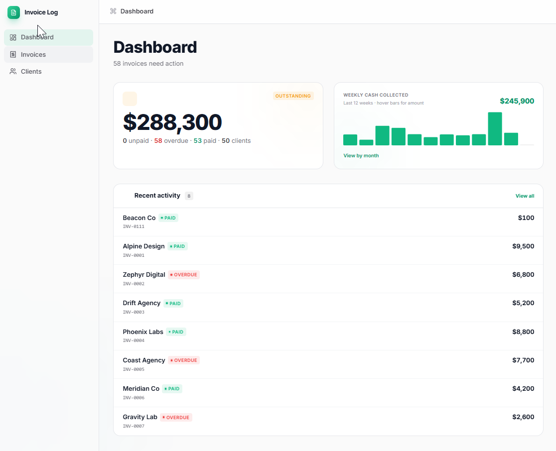 Invoice Log screenshot