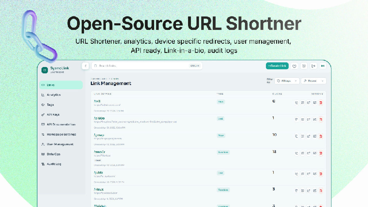 Syano - Open-Source URL shortner screenshot