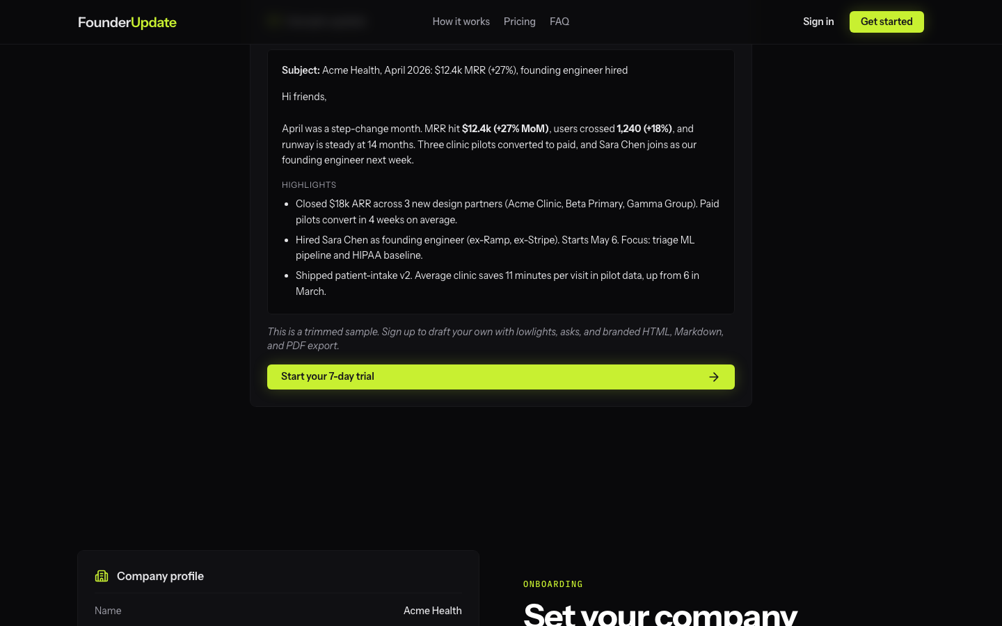 FounderUpdate screenshot