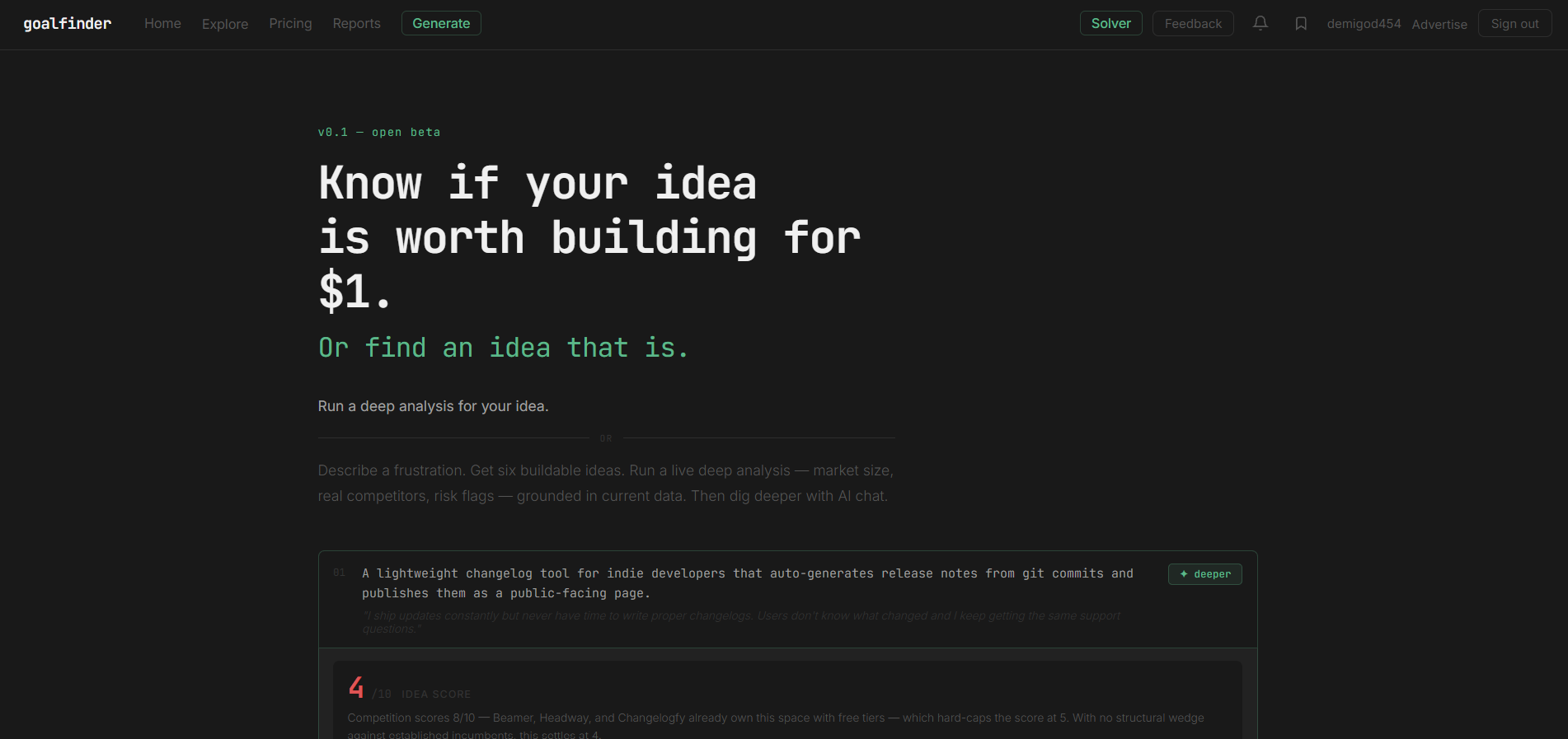 Goalfinder screenshot