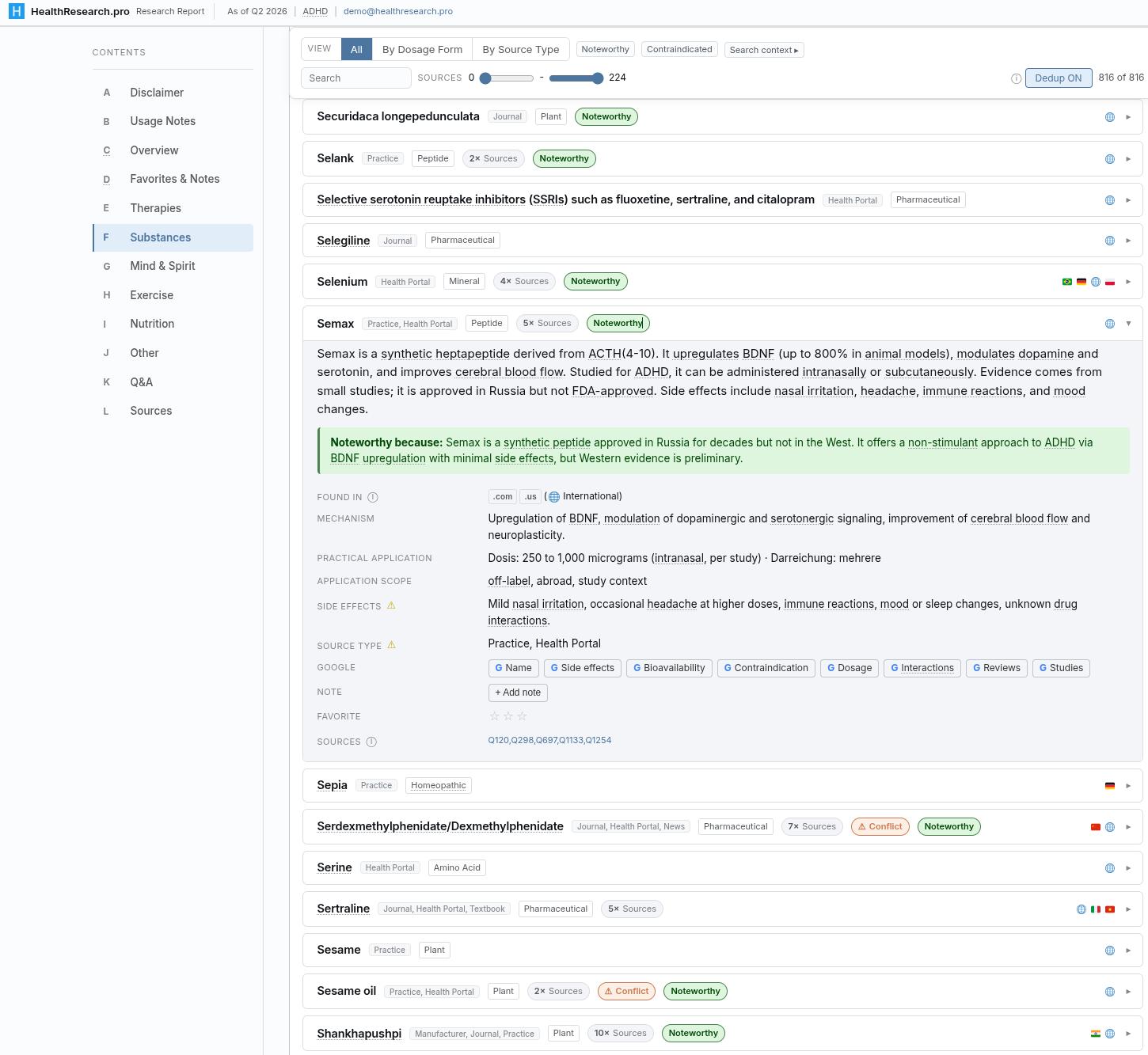 Health Research Report screenshot