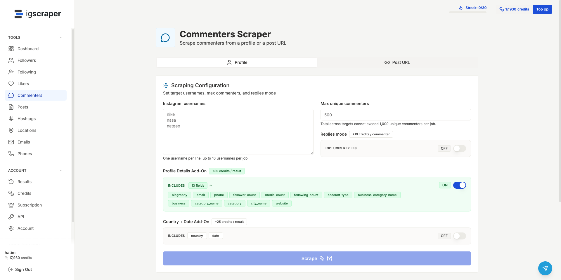 igscraper screenshot
