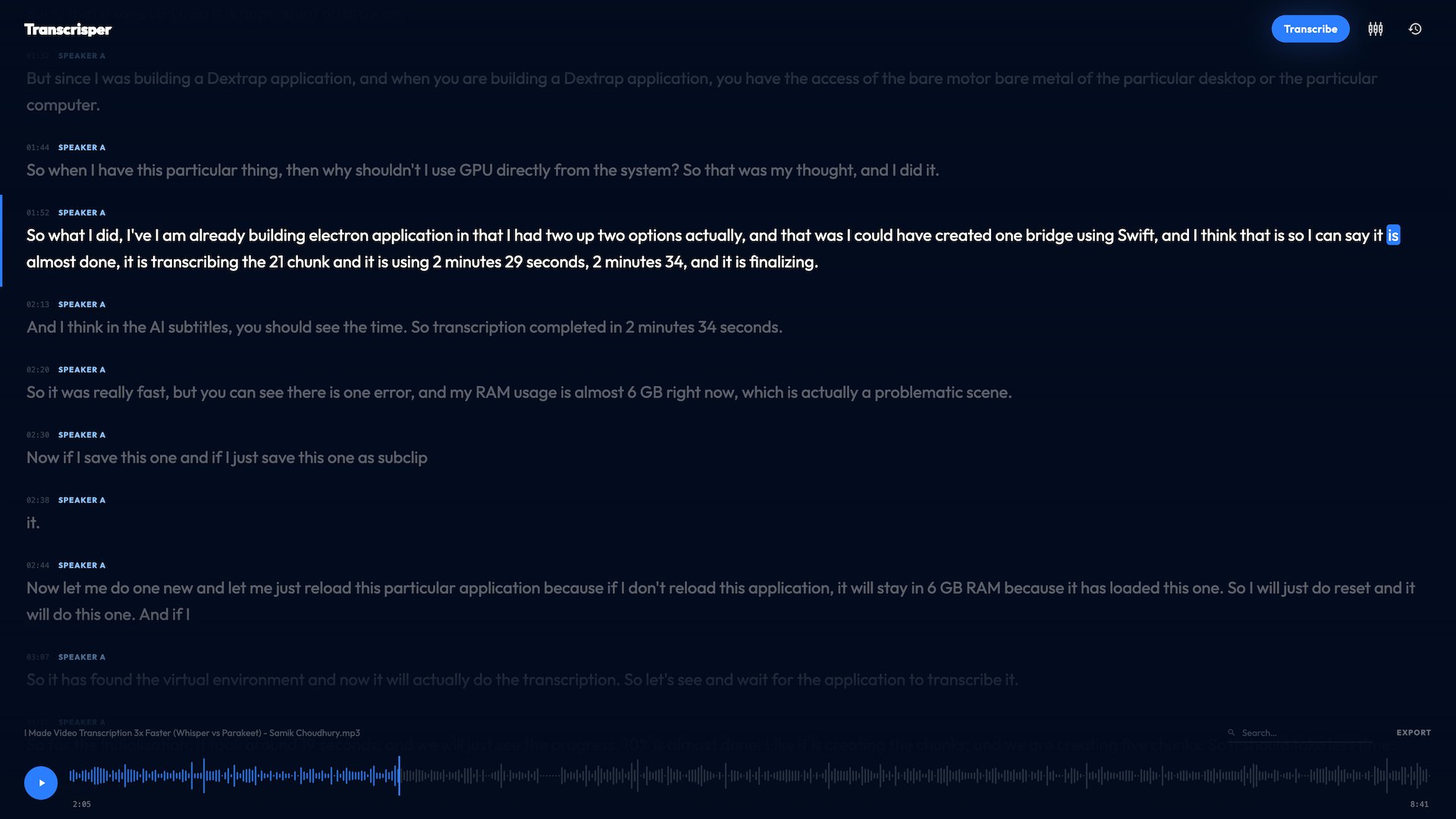 Transcrisper screenshot
