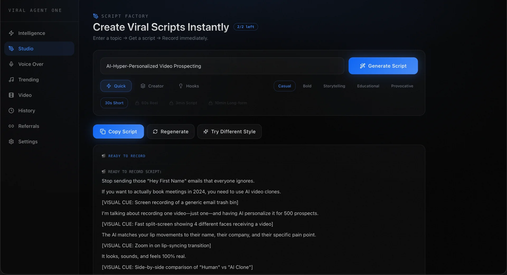 viralagent screenshot