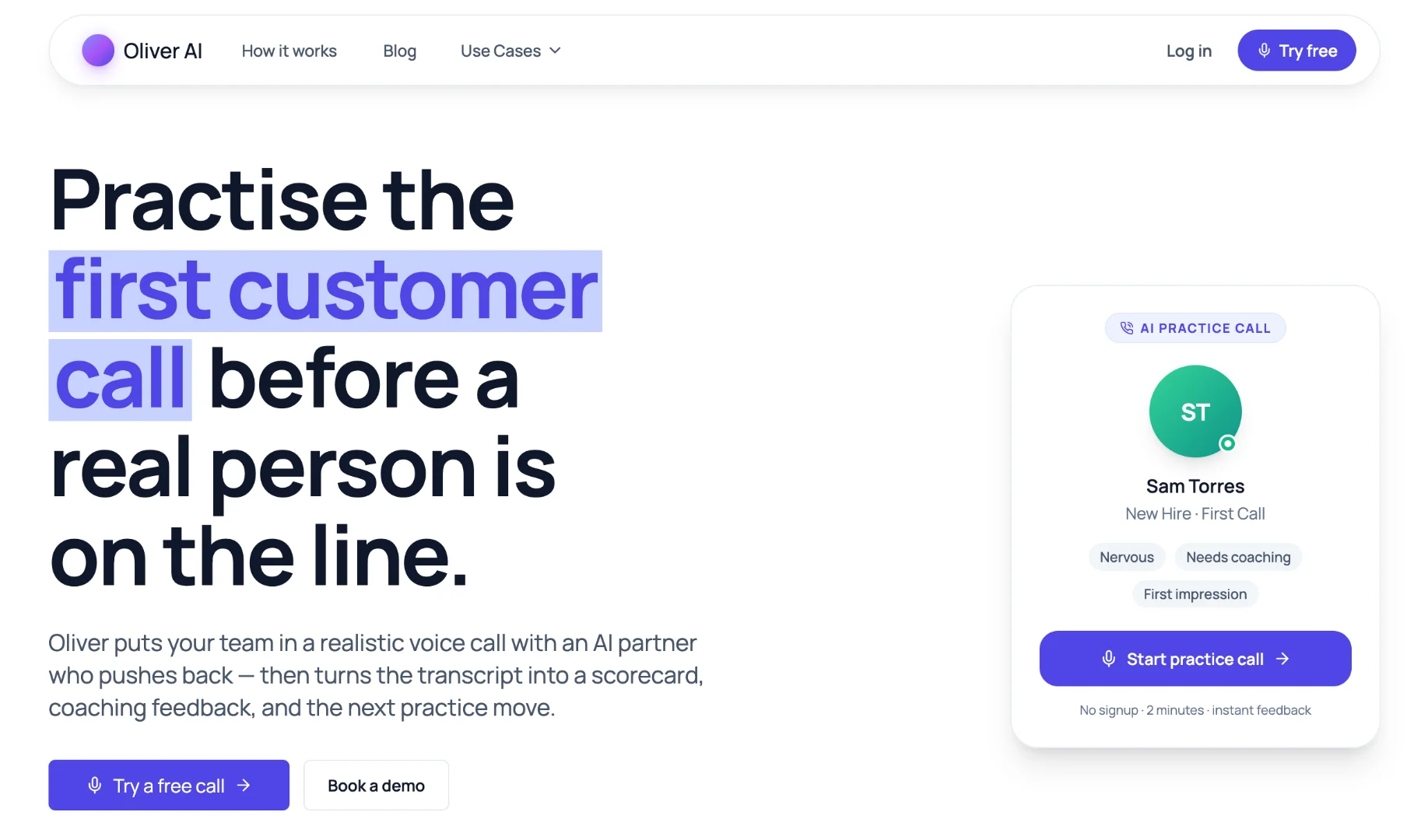 Oliver AI - Sales training platform & conversation practice screenshot