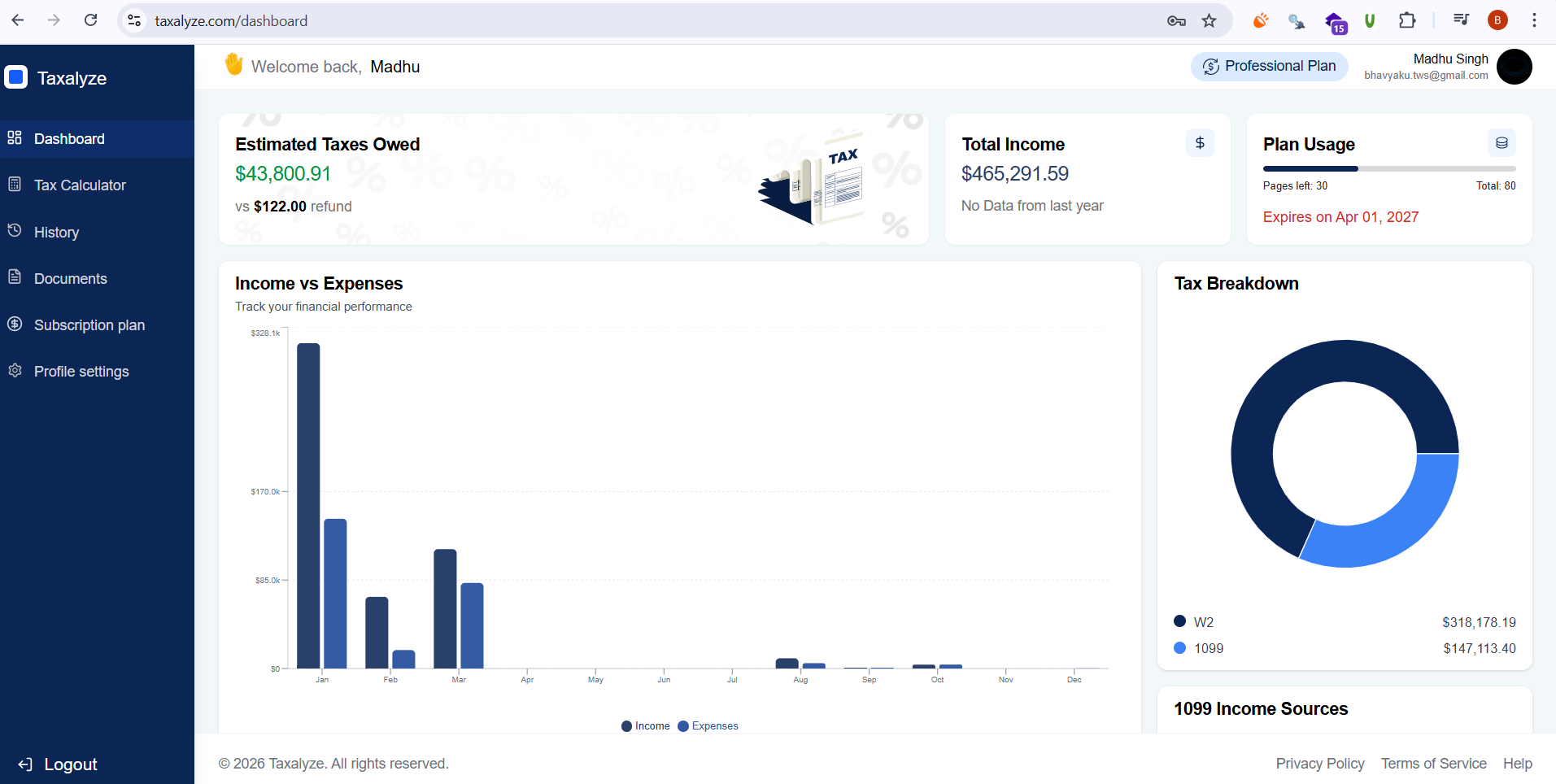 Taxalyze.com screenshot
