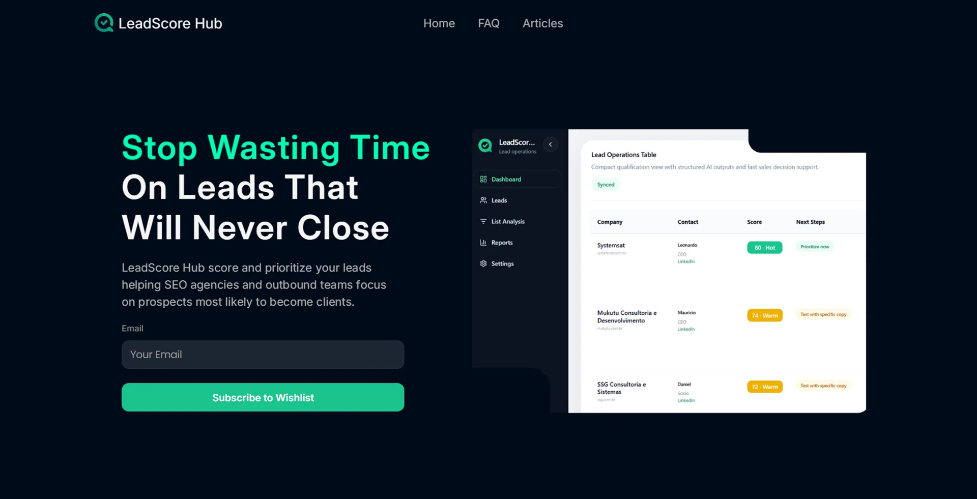 LeadScore Hub screenshot