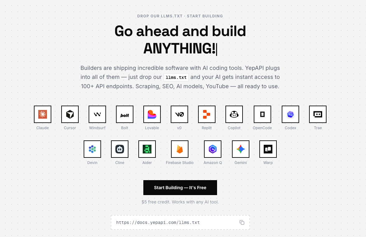 YepAPI.com screenshot