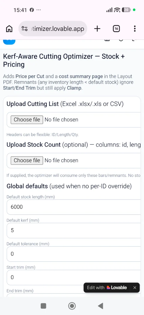 CutOptimizer screenshot