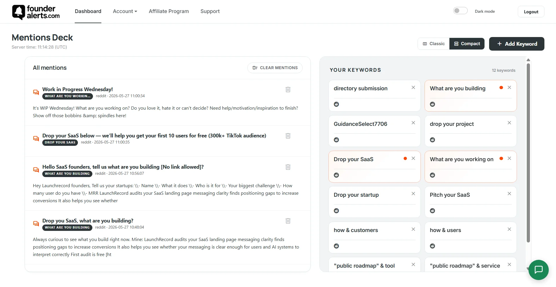 Founder Alerts screenshot