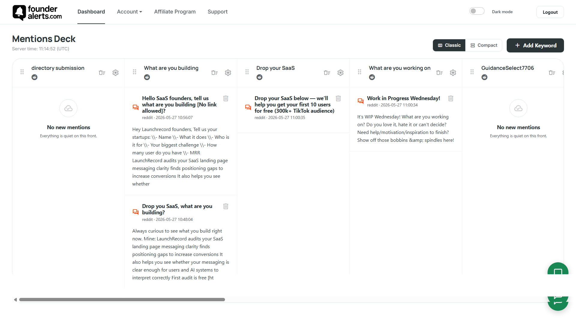 Founder Alerts screenshot