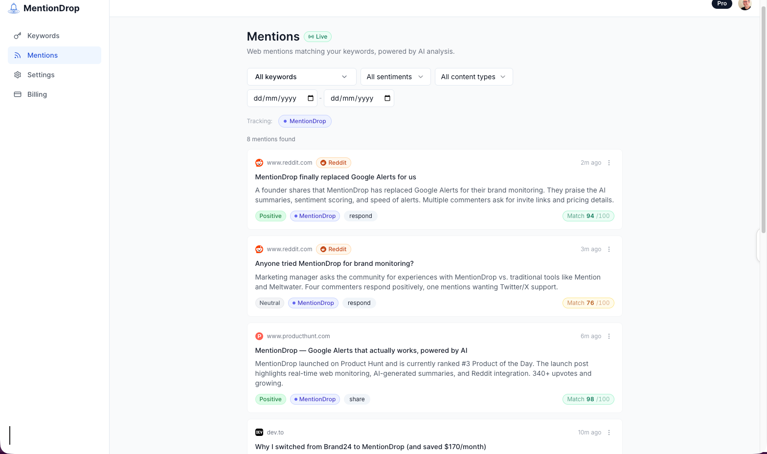 Mentiondrop screenshot