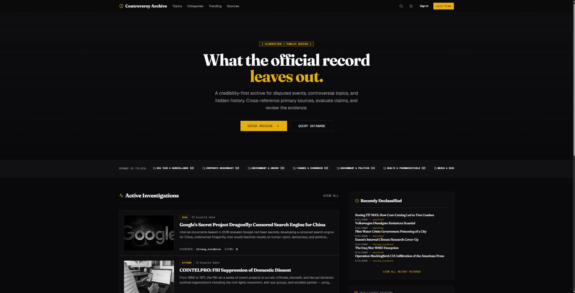 Controversy Archive screenshot