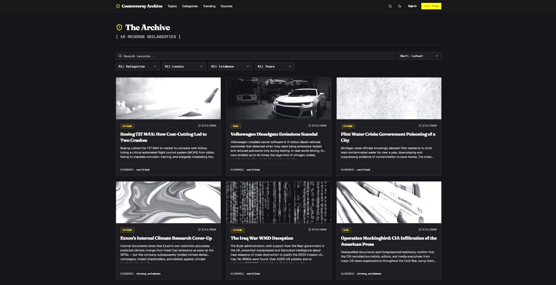 Controversy Archive screenshot