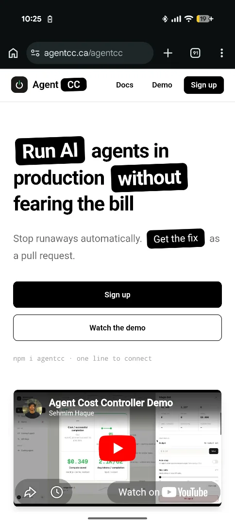 Agent Costs Controller screenshot