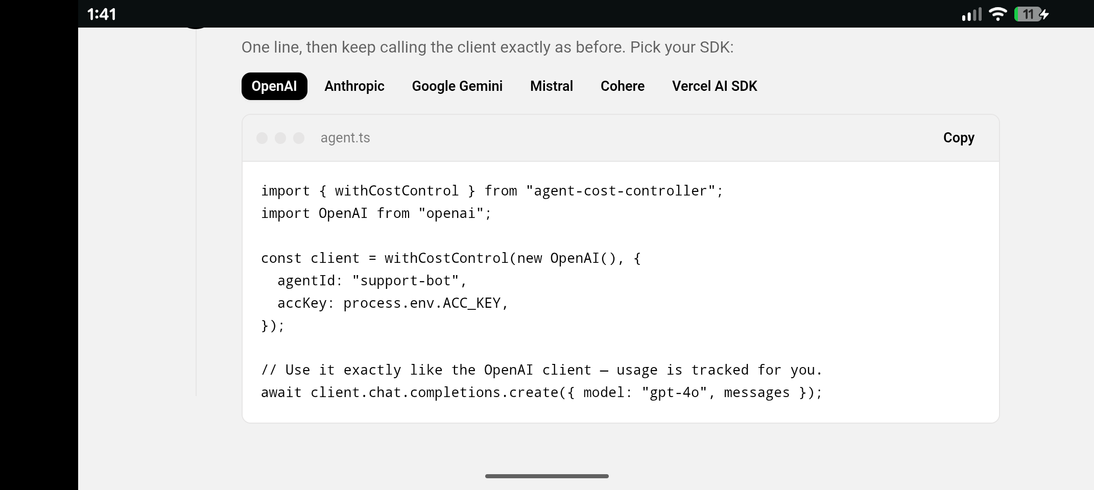Agent Costs Controller screenshot