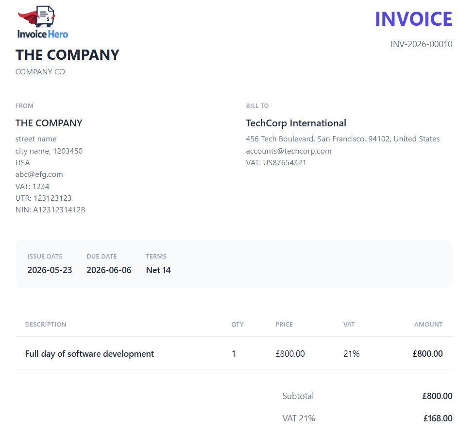 invoice hero screenshot