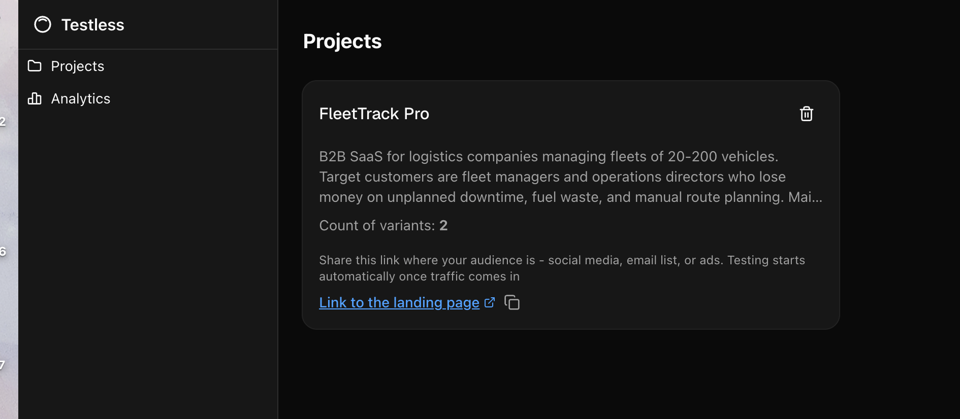 Testless screenshot