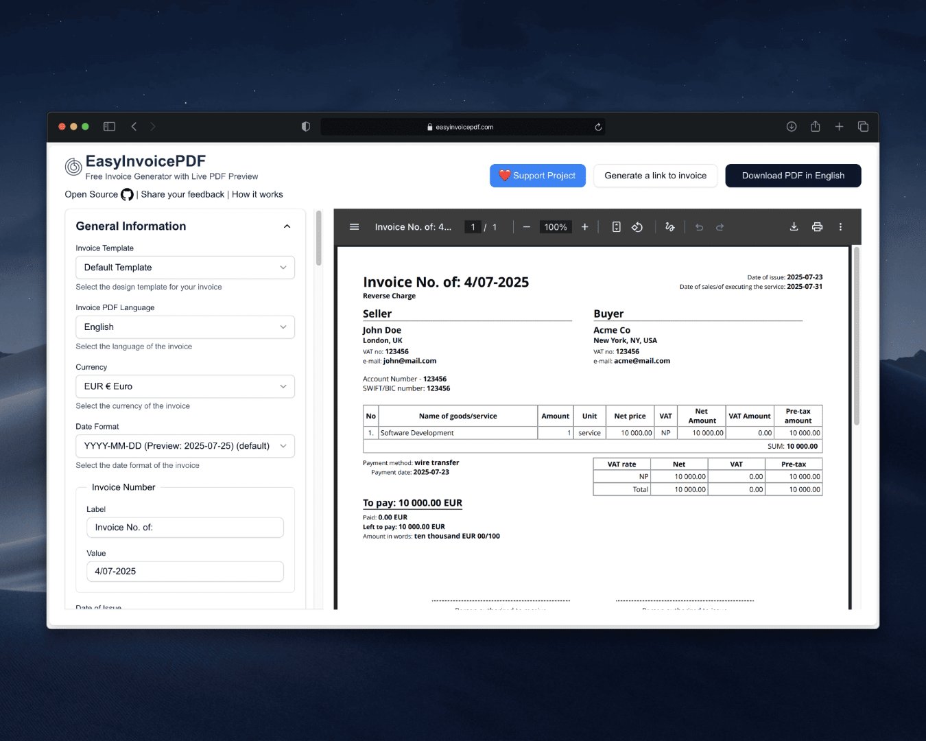 EasyInvoicePDF screenshot