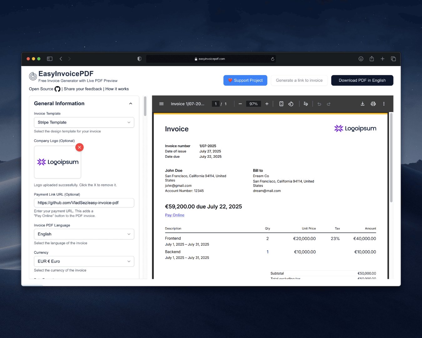 EasyInvoicePDF screenshot