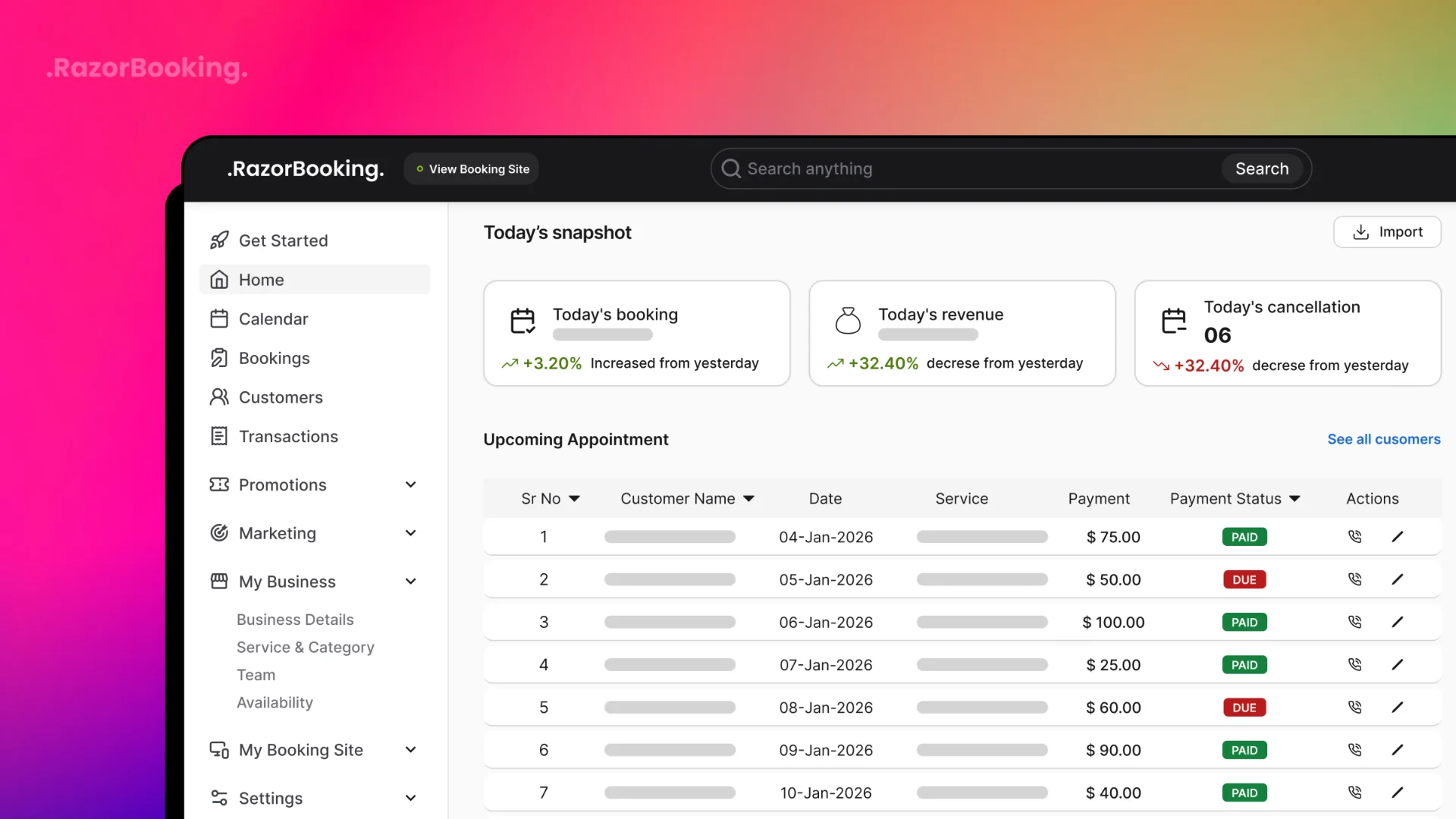 RazorBooking screenshot